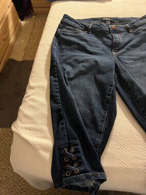D.jeans Dark Wash Lace‑Up Hem Jeans – Size 14